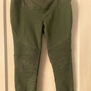 Army green maternity skinny jeans